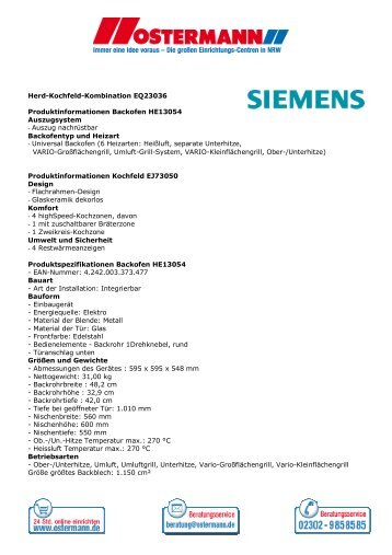 Herd-Kochfeld-Kombination EQ23036 ... - Ostermann