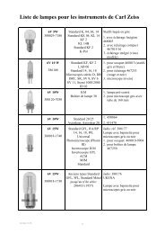 Liste de lampes pour les instruments de Carl Zeiss