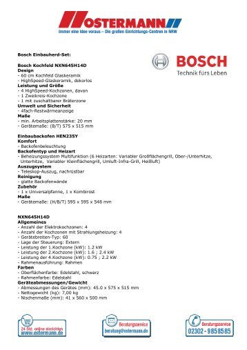 Bosch Kochfeld NXN645H14D Design - Ostermann