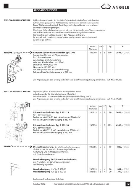 ANGELE Schmiedetechnik Katalog 2016