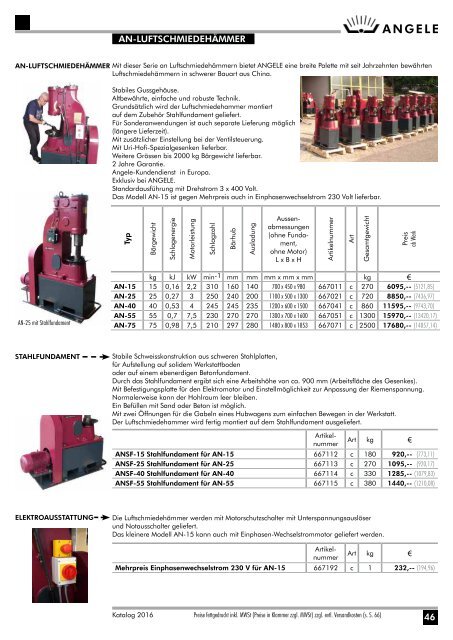 ANGELE Schmiedetechnik Katalog 2016