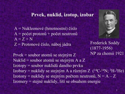 Prvek, nuklid, izotop, izobar