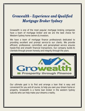 Growealth - Experience and Qualified Mortgage Broker Sydney