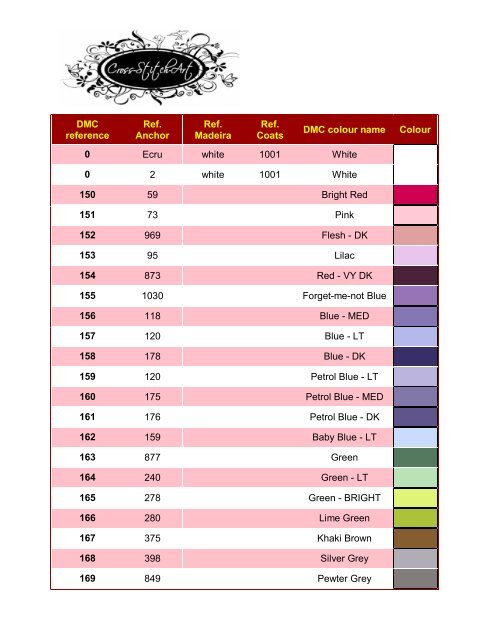 Cross Stitch Color Chart