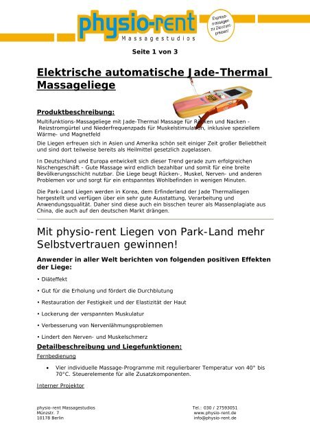 Elektrische automatische Jade-Thermal Massageliege