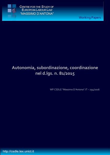 Autonomia subordinazione coordinazione nel d.lgs n 81/2015