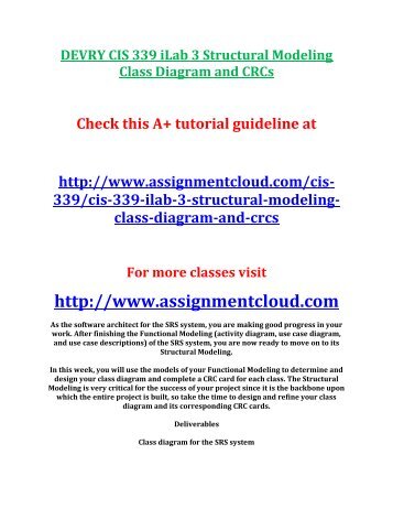 DEVRY CIS 339 iLab 3 Structural Modeling Class Diagram and CRCs