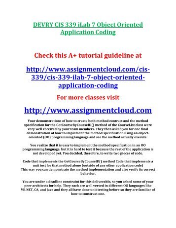 DEVRY CIS 339 iLab 7 Object Oriented Application Coding