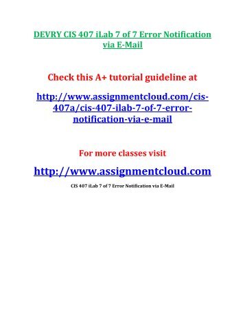 DEVRY CIS 407 iLab 7 of 7 Error Notification via E