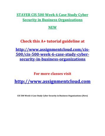 STAYER CIS 500 Week 6 Case Study Cyber Security in Business Organizations