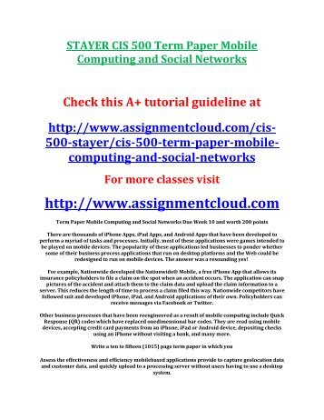 STAYER CIS 500 Term Paper Mobile Computing and Social Networks