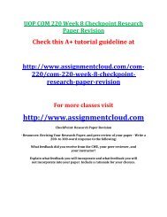 UOP COM 220 Week 8 Checkpoint Research Paper Revision