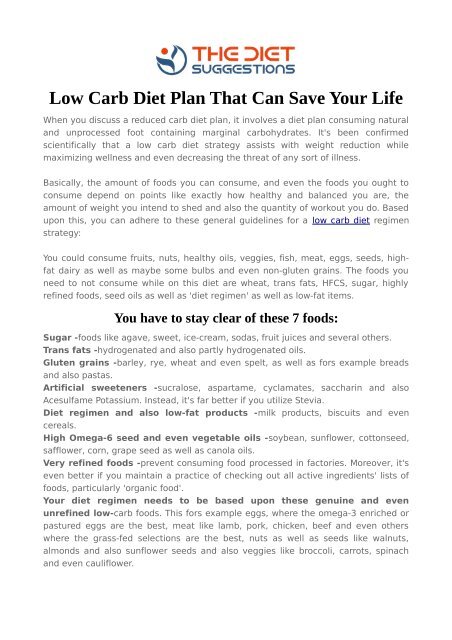 Low Carb Diet Chart For Weight Loss