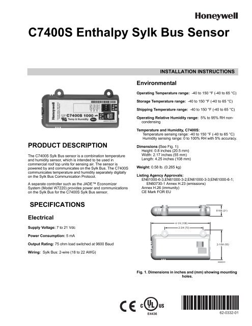 C7400S Enthalpy Sylk Bus Sensor - CONTROL SOLUTIONS ...