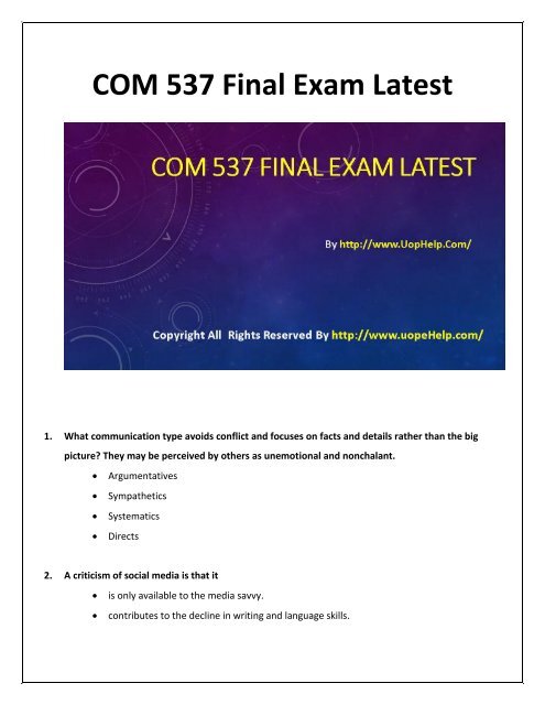 COM 537 Final Exam (Latest) - Assignment.