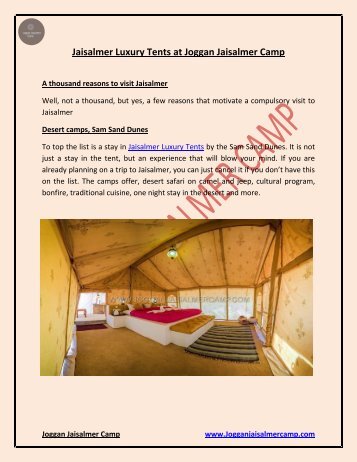 Jaisalmer Luxury Tents at Joggan Jaisalmer Camp