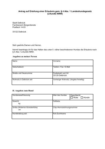 Antrag auf Erlaubnis Hundehaltung