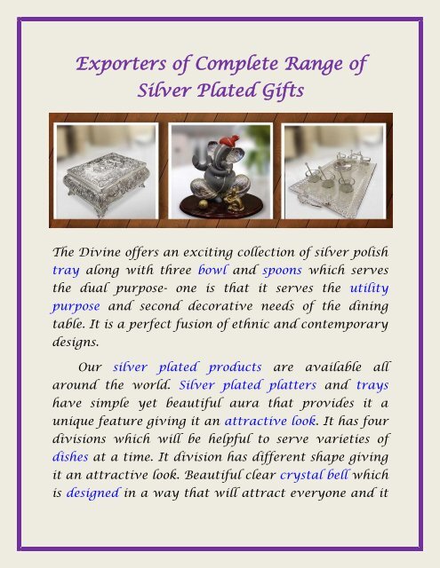 Exporters of Complete Range of Silver Plated Gifts