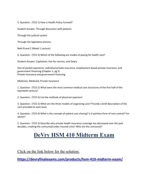 HSM 410 Midterm Exam