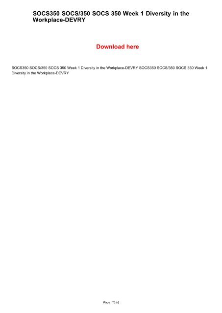 SOCS350 SOCS/350 SOCS 350 Week 1 Diversity in the Workplace-DEVRY