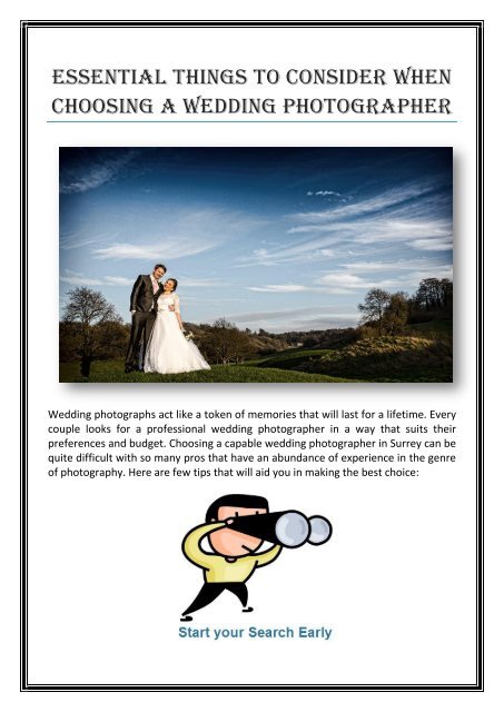 Essential Things to Consider When Choosing a Wedding Photographer
