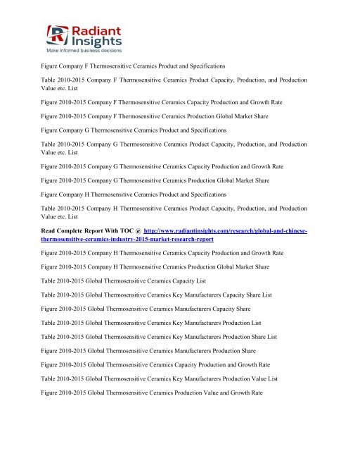 Chinese Thermosensitive Ceramics Industry Share, Size, Growth & Research Report 2015 Radiant Insights, Inc