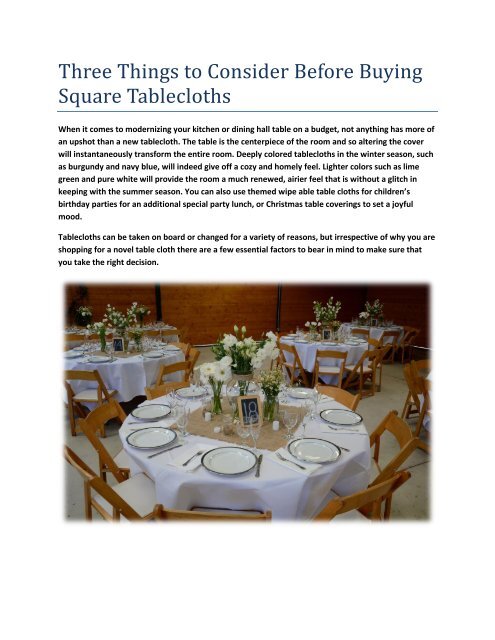 Three Things to Consider Before Buying Square Tablecloths