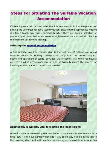 Steps For Situating The Suitable Vacation Accommodation