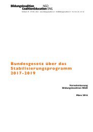 Bundesgesetz über das Stabilisierungsprogramm 2017 - 2019 - Vernehmlassung Bildungskoalition NGO