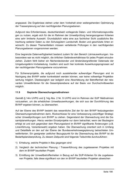 Umweltbericht zum Bundesverkehrswegeplan