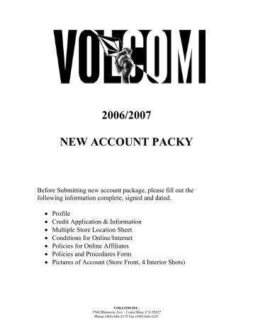 2006/2007 NEW ACCOUNT PACKY - Volcom