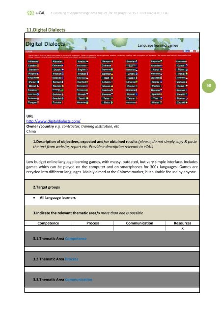 e-CAL - e-Coaching et Apprentissage des Langues  