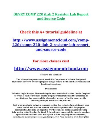 DEVRY COMP 220 iLab 2 Resistor Lab Report and Source Code