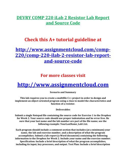 DEVRY COMP 220 iLab 2 Resistor Lab Report and Source Code