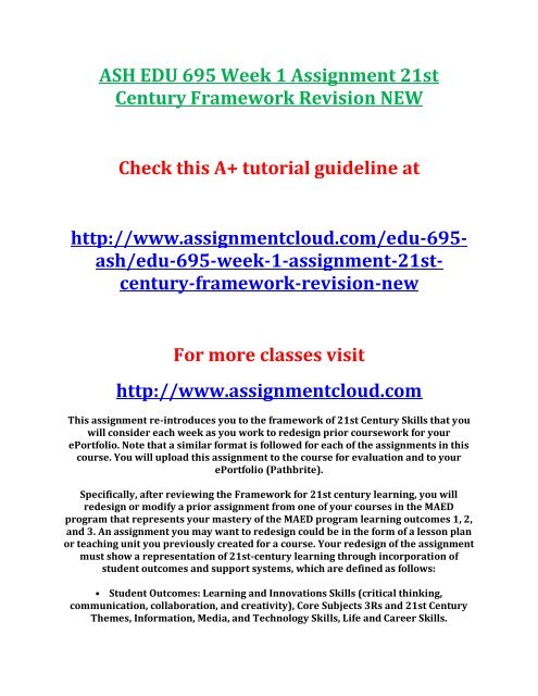 ASH EDU 695 Week 1 Assignment 21st Century Framework Revision NEW