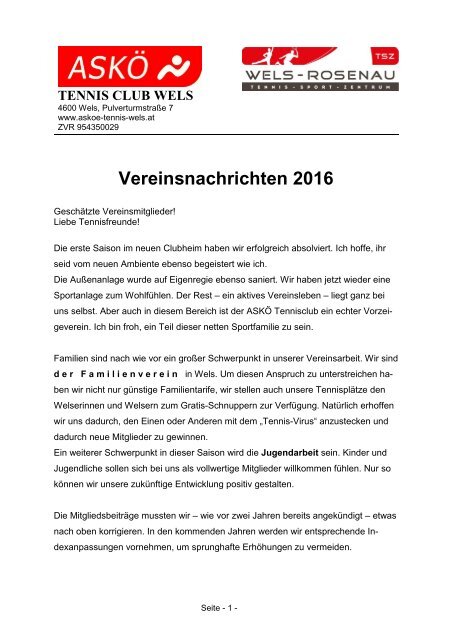 Vereinsnachrichten 2016