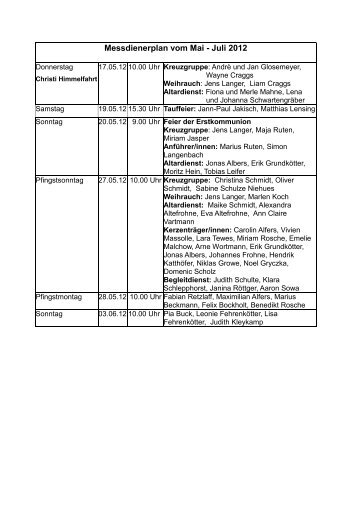 Messdienerplan vom Mai - Juli 2012 - Kath. Kirchengemeinde St ...