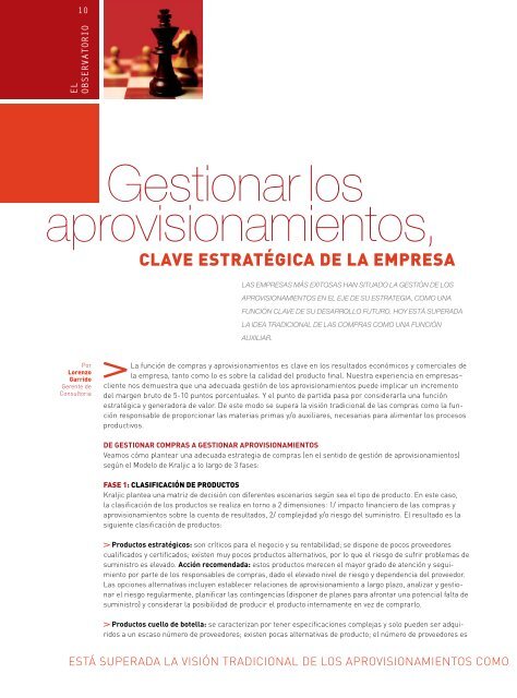 Gestionar los aprovisionamientos clave estratégica de la empresa