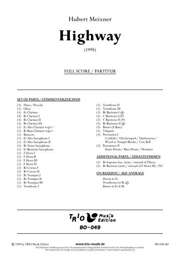 Highway - Demopartitur (BO-049)