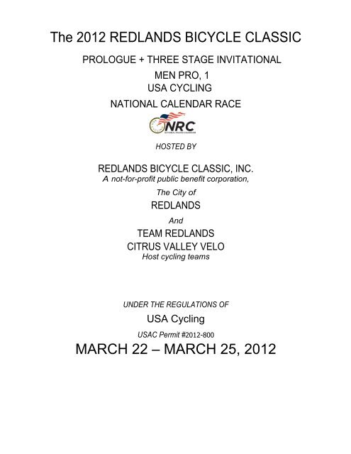 The 2012 REDLANDS BICYCLE CLASSIC MARCH 22 – MARCH ...