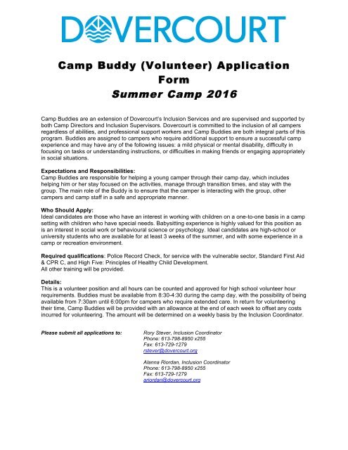 Camp Buddy Application Form