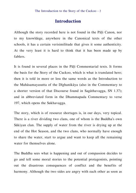 The Introduction to the Story of the Cuckoo or: The Buddha goes to War