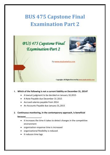 BUS 475 Capstone Final Examination Part 2