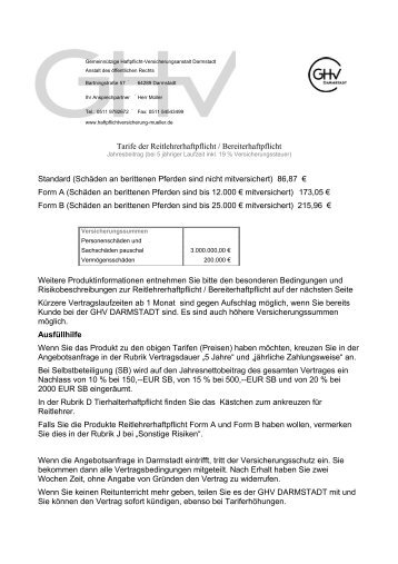 Reitlehrerhaftpflicht - Haftpflichtversicherung der GHV DARMSTADT ...