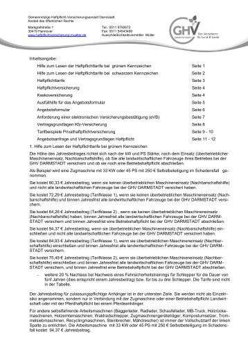 Tarif 2013 zur Kfz-Versicherung - Haftpflichtversicherung der GHV ...