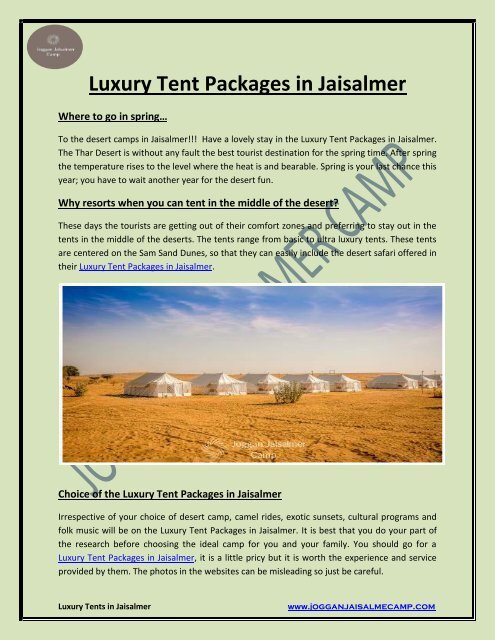 Luxury Tent Packages in Jaisalmer