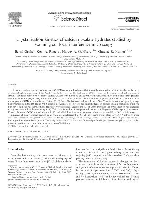 Crystallization kinetics of calcium oxalate hydrates studied by ...