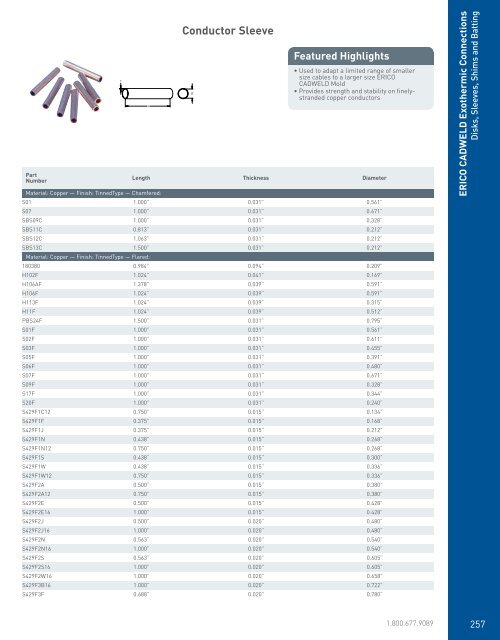 Cadweld Mold Chart