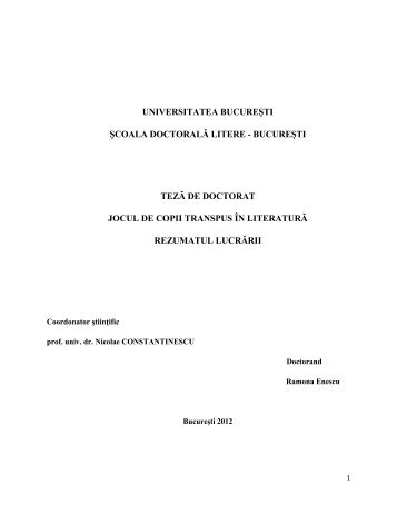 Jocul de copii transpus în literatură - rezumatul tezei