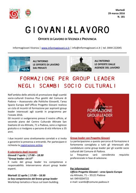 OFFERTE LAVORO VICENZA PROVINCIA